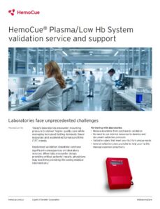 Front picture of our HemoCue validation flyer for Plasma low Hb System